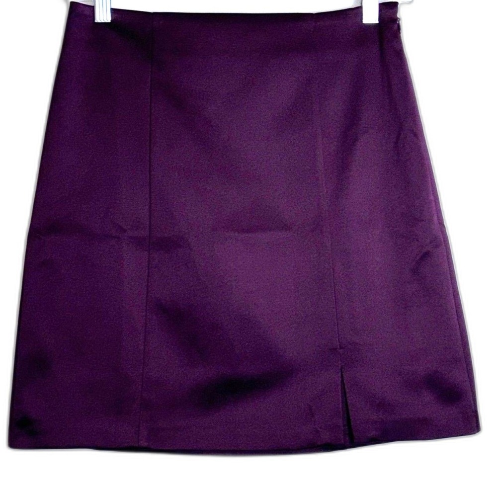 LOFT Petites Plum Purple A Line Mini Skirt Women's 2P Front Side Slit Minimalist - Picture 2 of 10